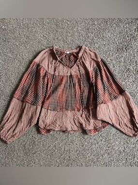 Oli & Hali Plaid Peasant Dolman Boho Top Flowy Fit Large Plaid Gingham Shirt